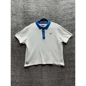 Arthur Ashe 1975 Tennis Mesh Knit Cotton Cropped Polo Shirt White Mens Size XL